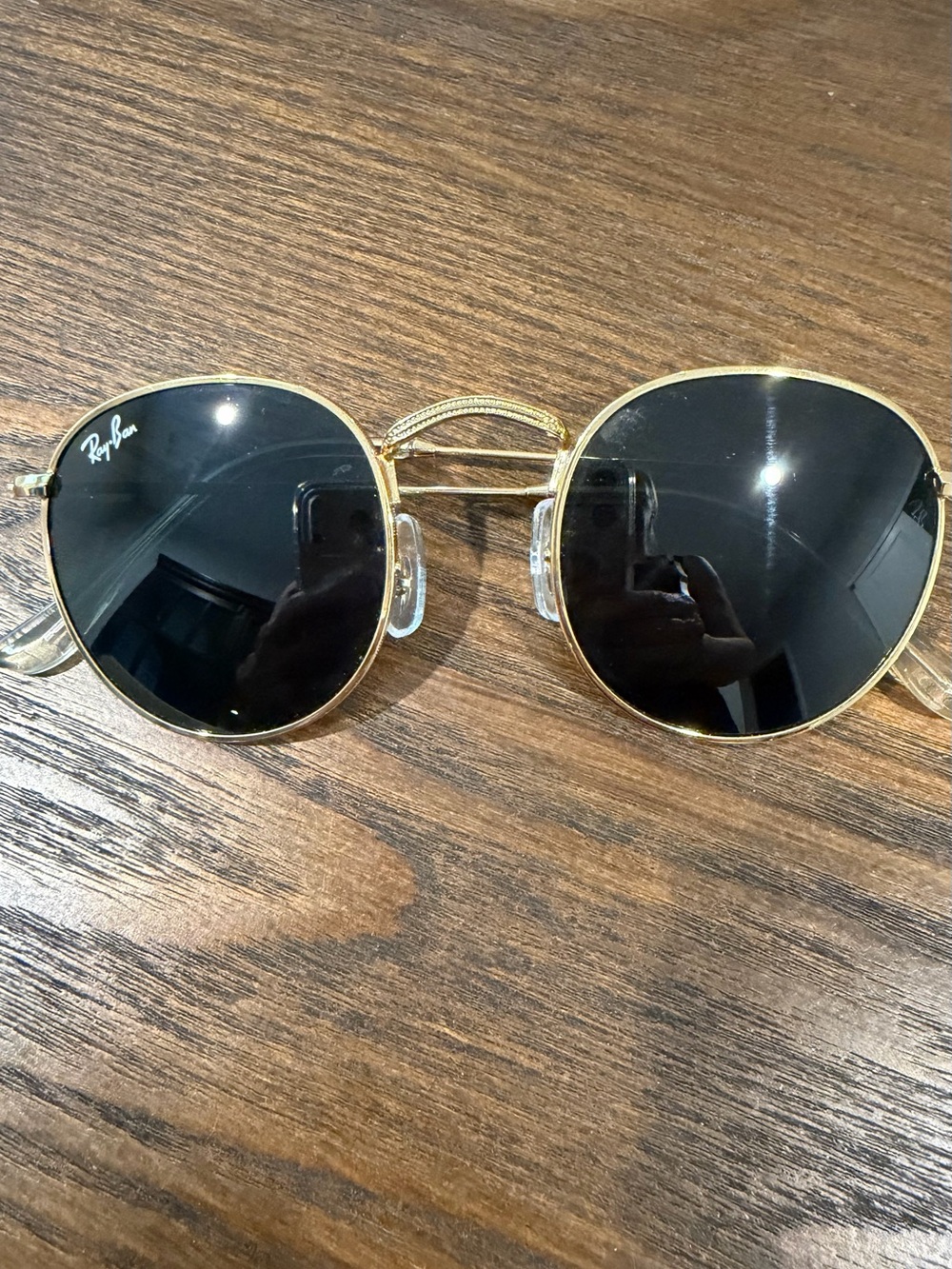 Ray-Ban Gold Frame Black Lens Round Sunglasses
